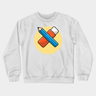 Pencil And Eraser Cartoon Vector Icon Illustration Crewneck Sweatshirt